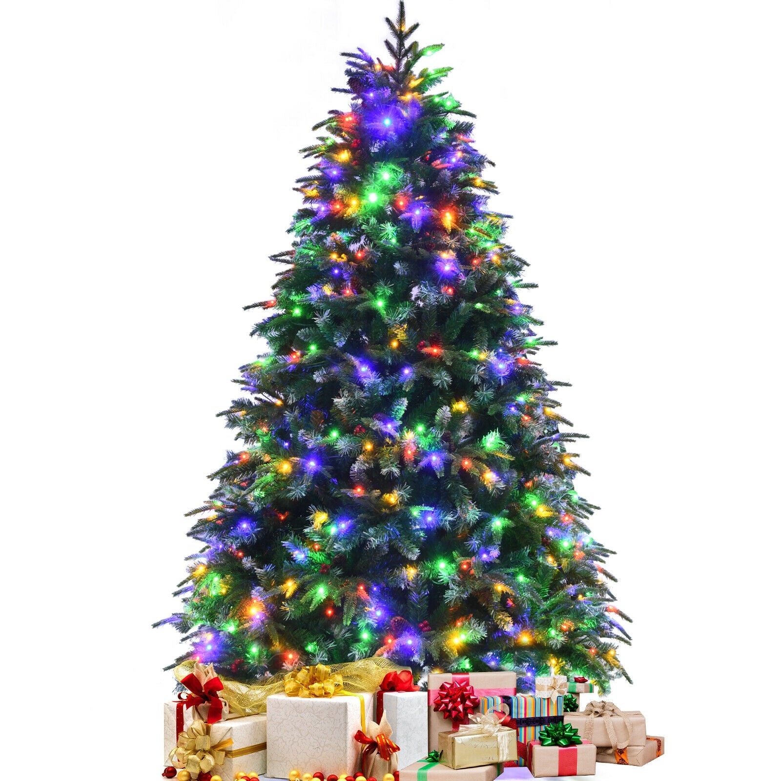 Pre-Lit Snowy Christmas Hinged Tree with Flash Modes and Multi-Color Lights-6 ft