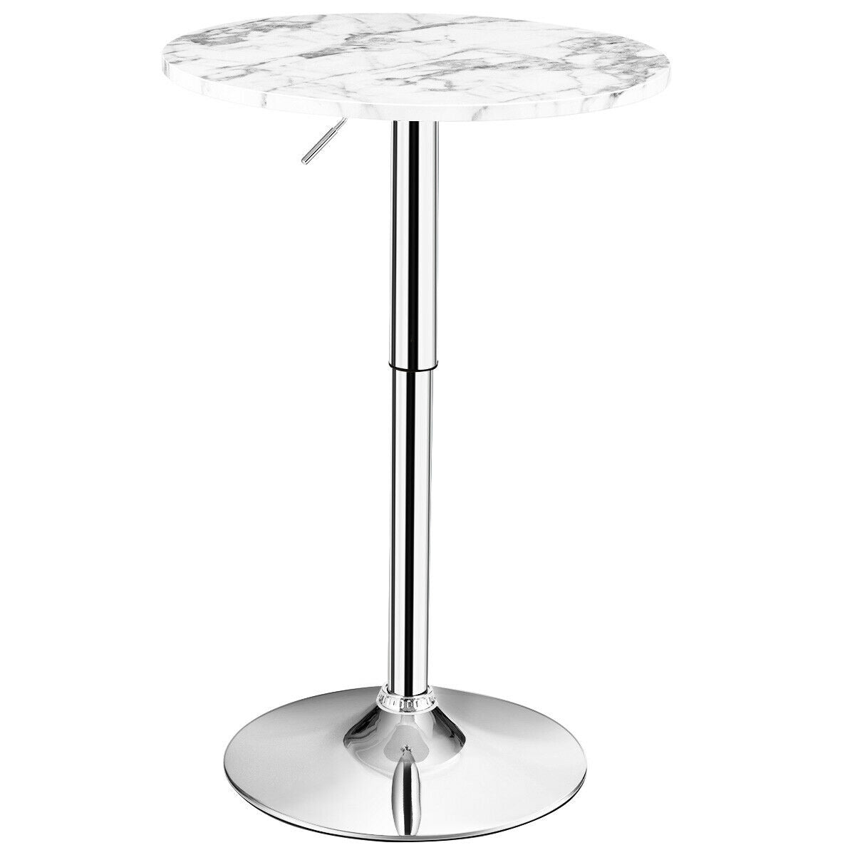 360° Swivel Cocktail Pub Table with Sliver Leg and Base-White - White