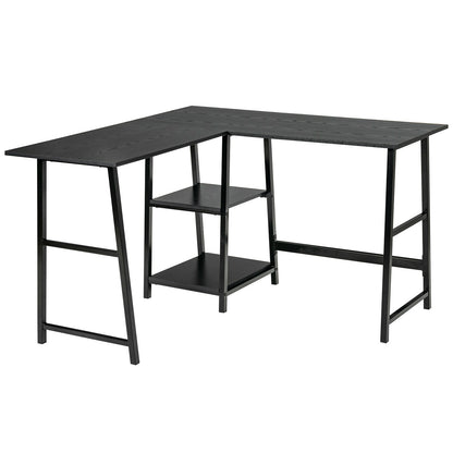 L Shaped Corner Computer Desk with Storage Shelves-Black - Black