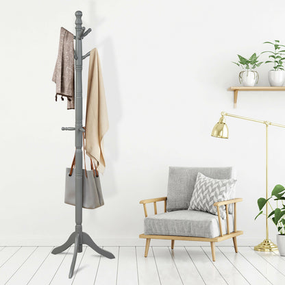 Entryway Height Adjustable Coat Stand with 9 Hooks-Gray