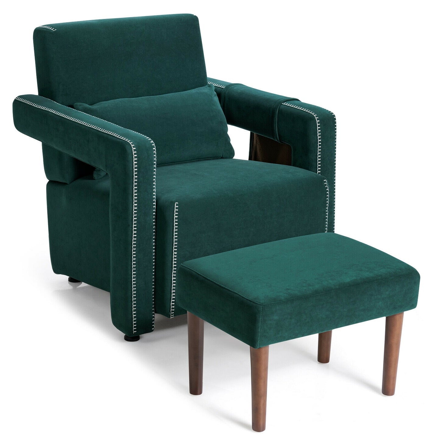 Modern Berber Fleece Single Sofa Chair with Ottoman and Waist Pillow-Red - Green