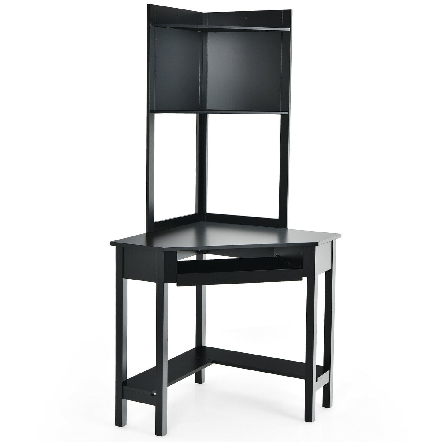 Corner Computer Desk with Hutch and Storage Shelves-Black - Black