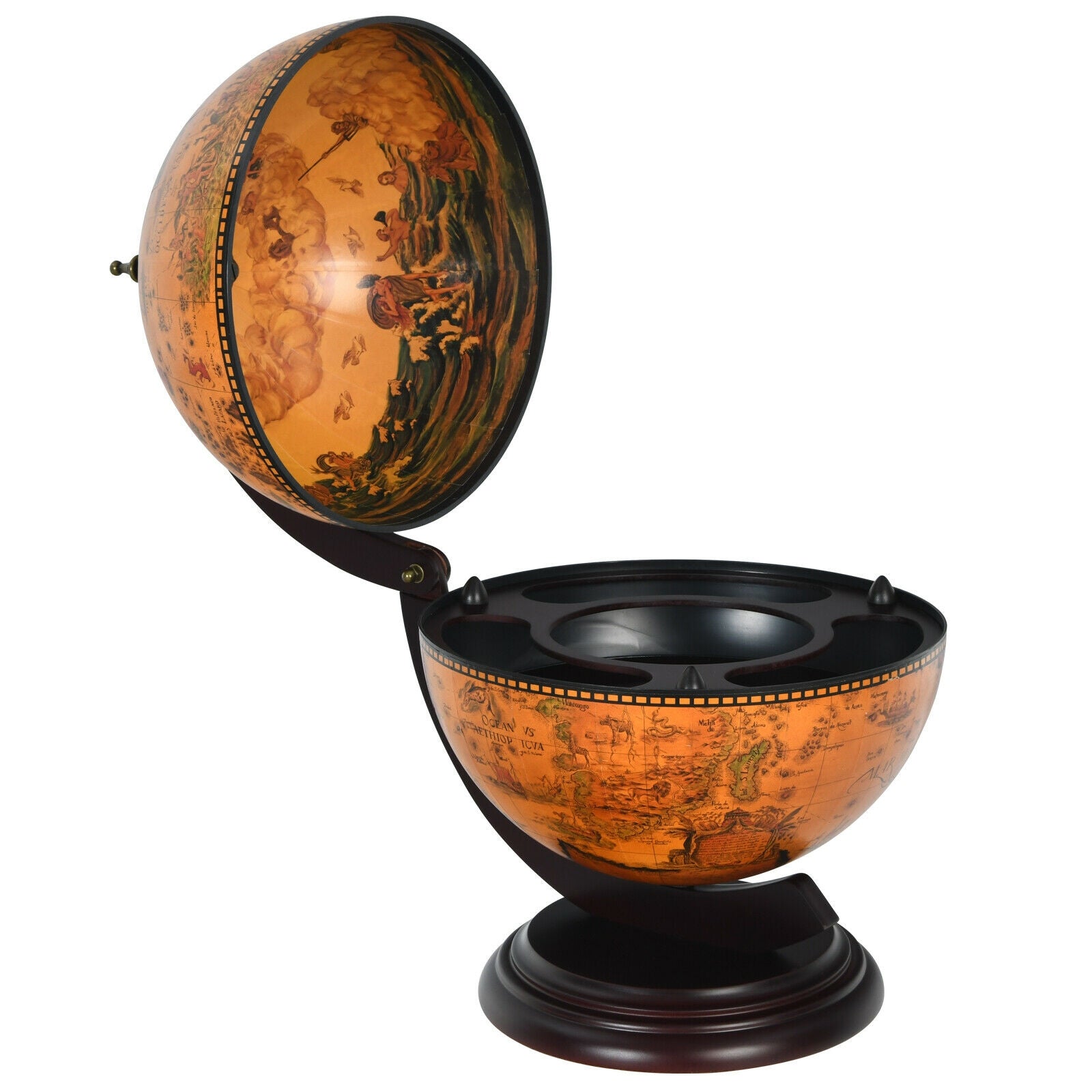 19 Inch 16th Century Nautical Map Tabletop Globe Wine Cabinet-Brown