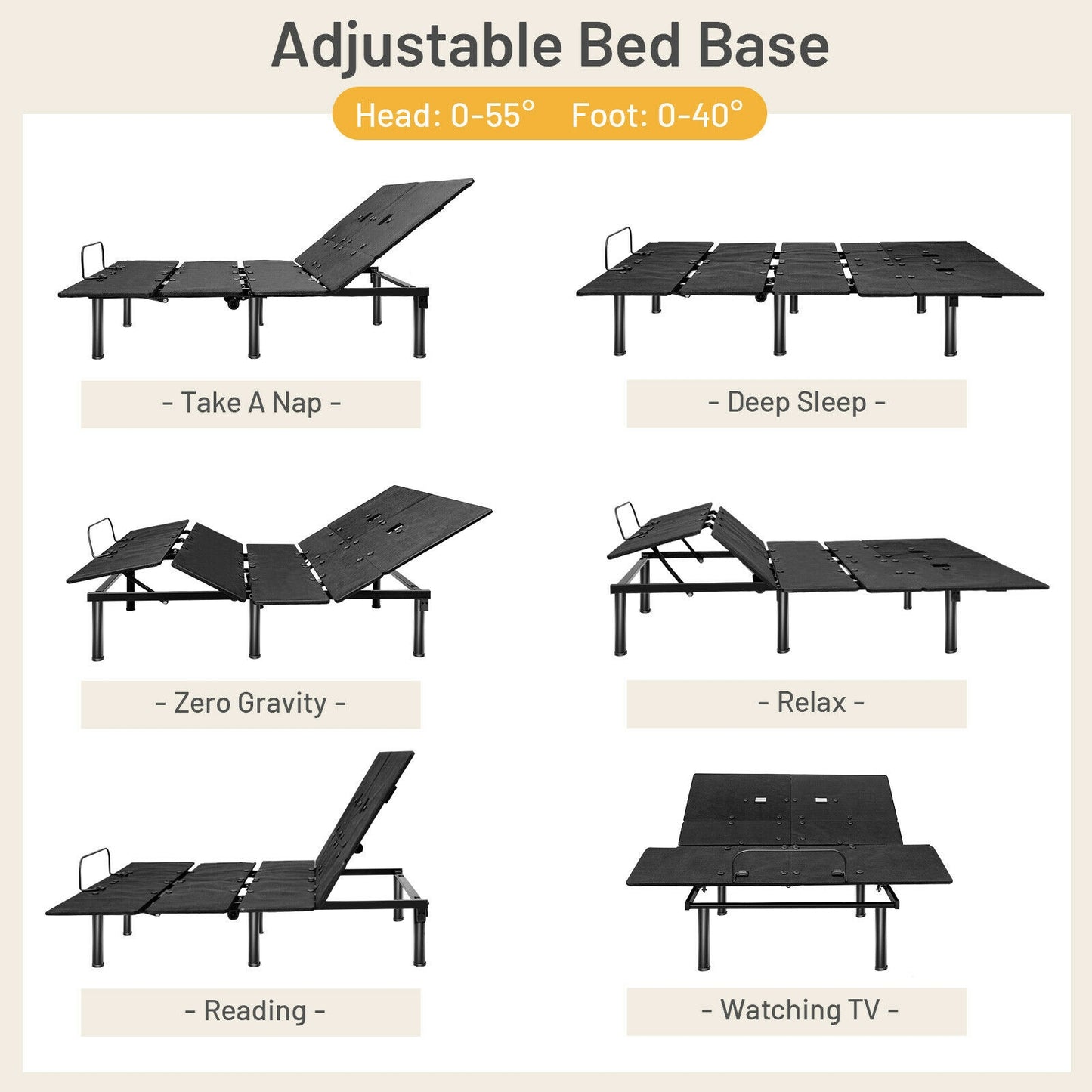 Queen Adjustable Bed Base with Head and Foot Incline