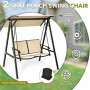 Outdoor Porch Steel Hanging 2-Seat Swing Loveseat with Canopy-Beige - Beige