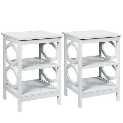 2 Pieces 3-tier Nightstand Sofa Side End Accent Table Storage Display Shelf-Black - White