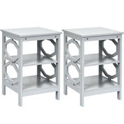2 Pieces 3-tier Nightstand Sofa Side End Accent Table Storage Display Shelf-Gray