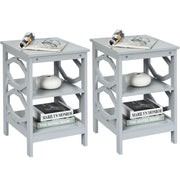 2 Pieces 3-tier Nightstand Sofa Side End Accent Table Storage Display Shelf-Gray