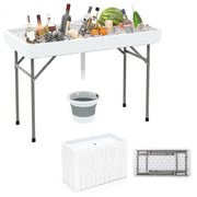 4 Foot Ice Cooler Folding Table Portable Ice Bin Table with Large Sink-White