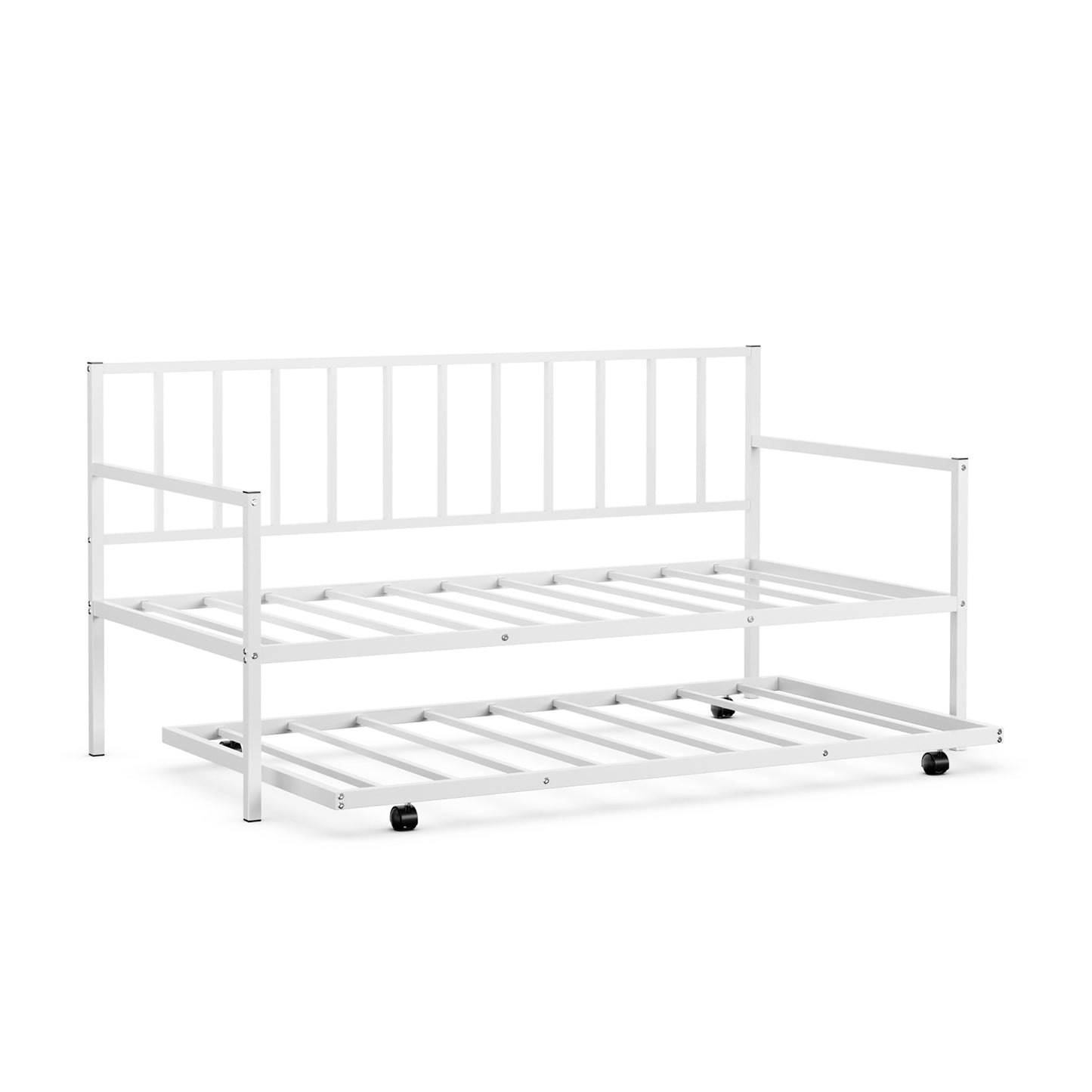 Twin Metal Daybed Sofa Bed Set with Roll Out Trundle-Silver - Default