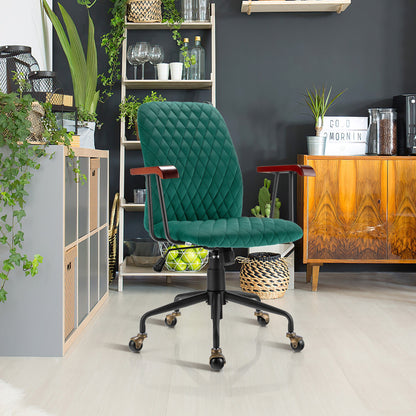 Velvet Office Chair with Wooden Armrests - Adjustable Height