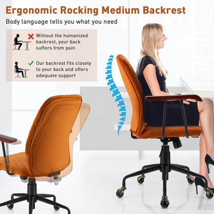 Velvet Home Office Chair with Wooden Armrest Orange - Default