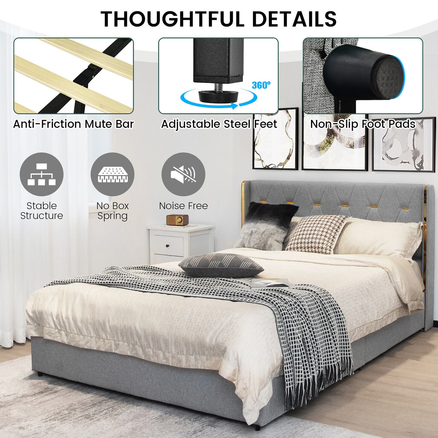 Bed Frame Mattress Foundation with 4 Storage Drawers - Default