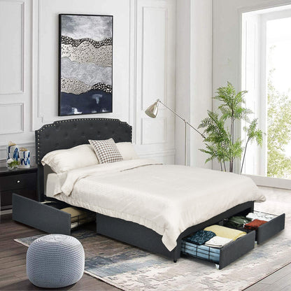 Platform Bed Frame with 4 Storage Drawers Adjustable Headboard