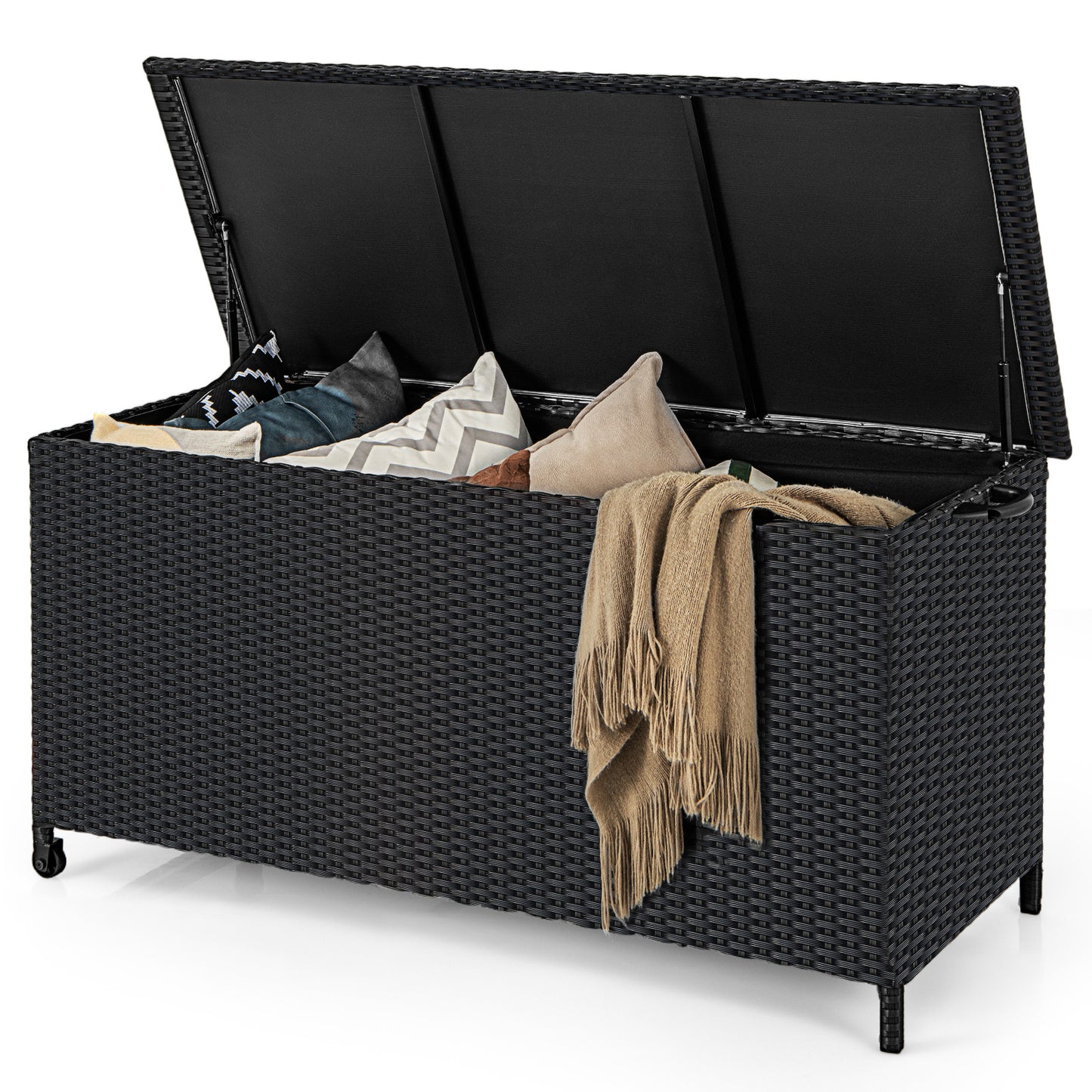 Indoor Outdoor 85 Gallon Storage Container with Waterproof Liner and Universal Wheels-Brown - Black