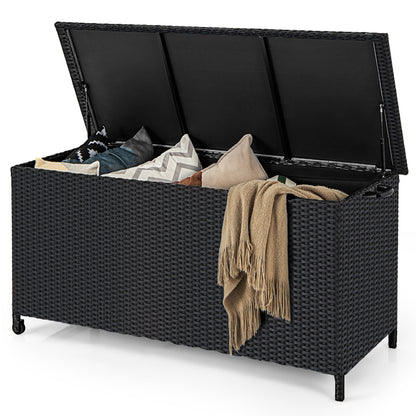 Indoor Outdoor 85 Gallon Storage Container with Waterproof Liner and Universal Wheels-Brown - Black