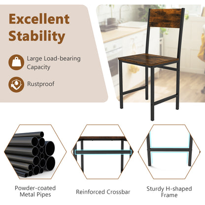 Industrial Kitchen Side Chairs Set of 2 with Metal Legs and Slanted Back-Rustic Brown