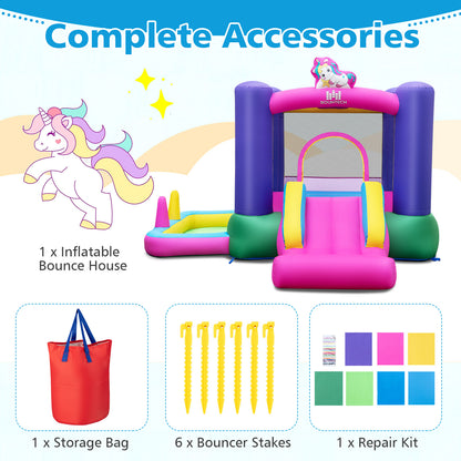 Inflatable Bounce House with Slide Splash Pool and Ring Tossing Games without Blower