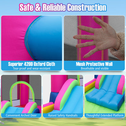Inflatable Bounce House 4-in-1 Kids Princess-themed Bouncer Blow-up Bouncy Castle