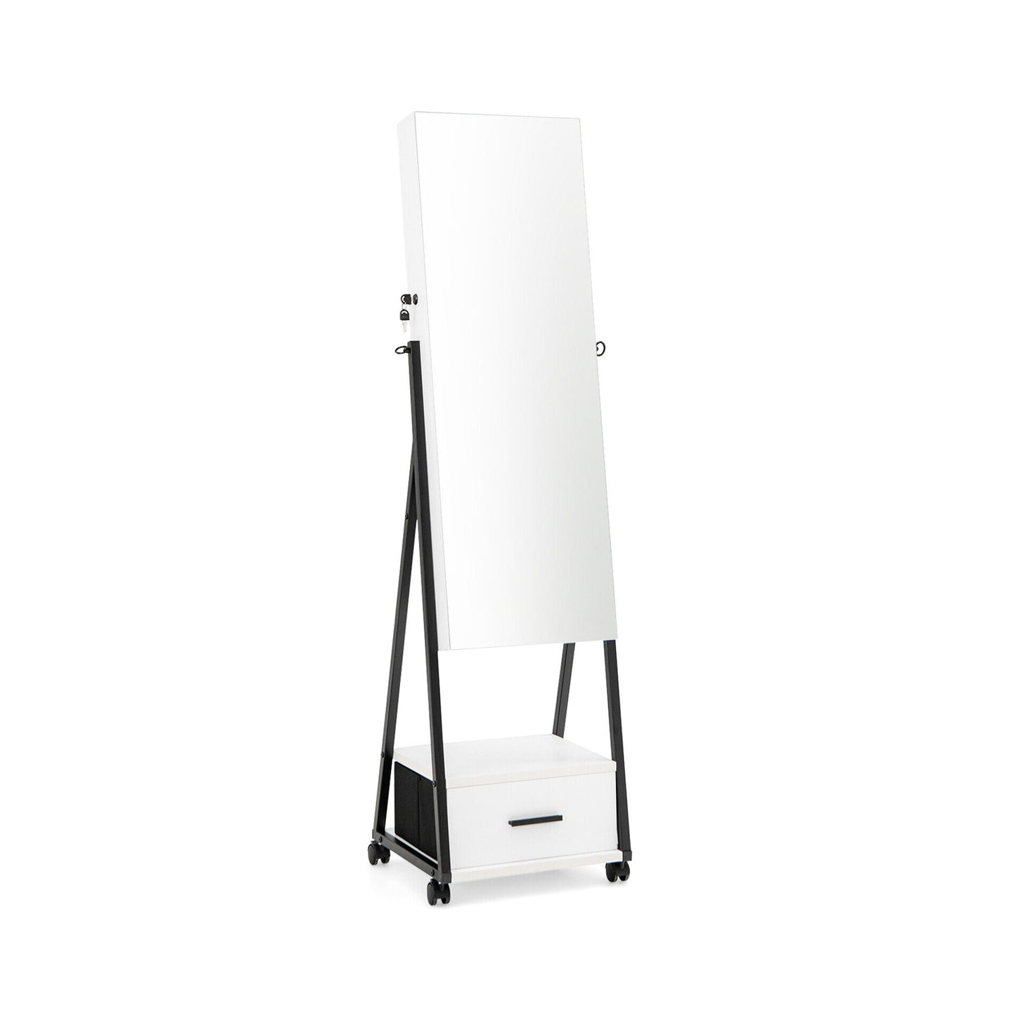 Jewelry Cabinet with Full Length Mirror-Brown - White