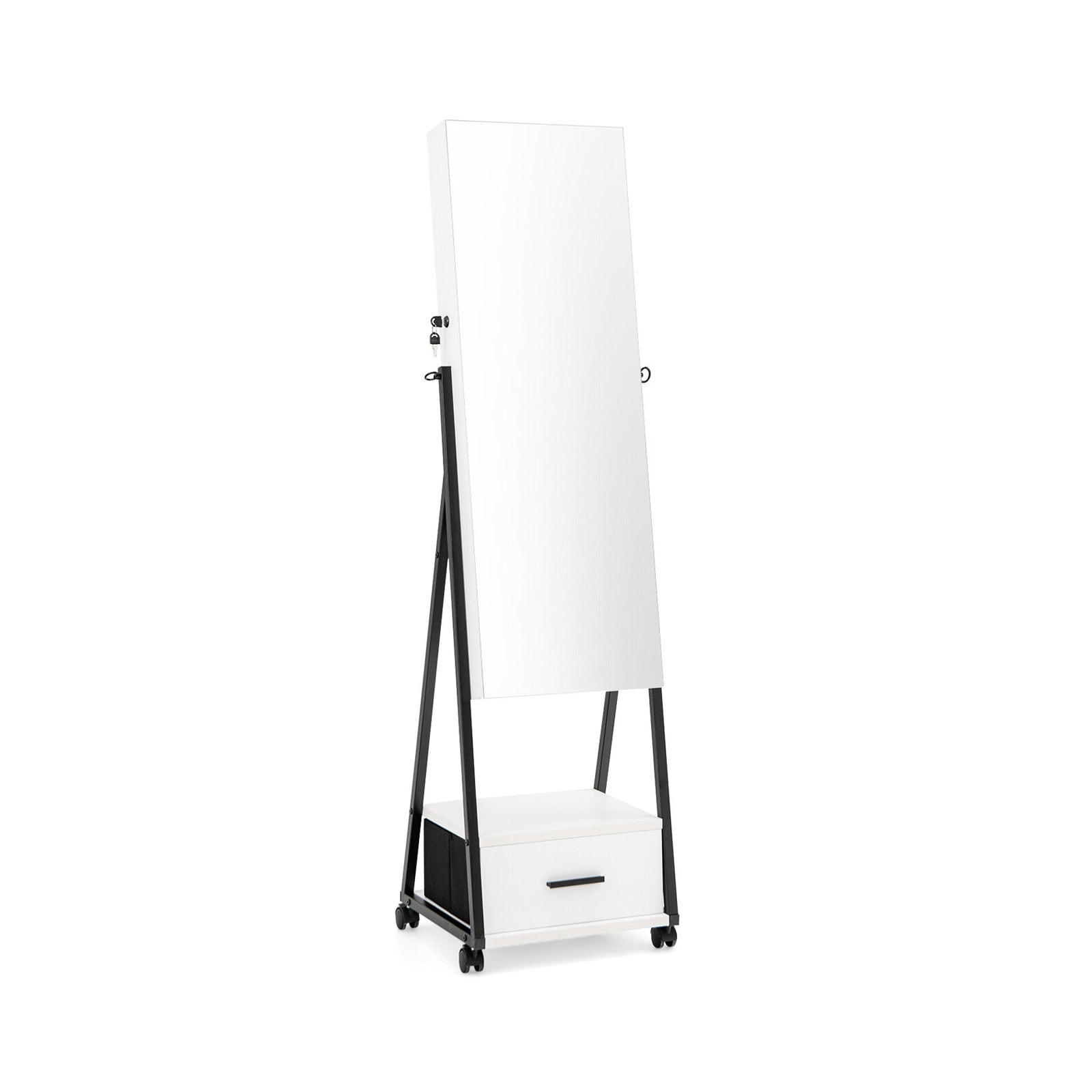 Jewelry Cabinet with Full Length Mirror-Brown - White