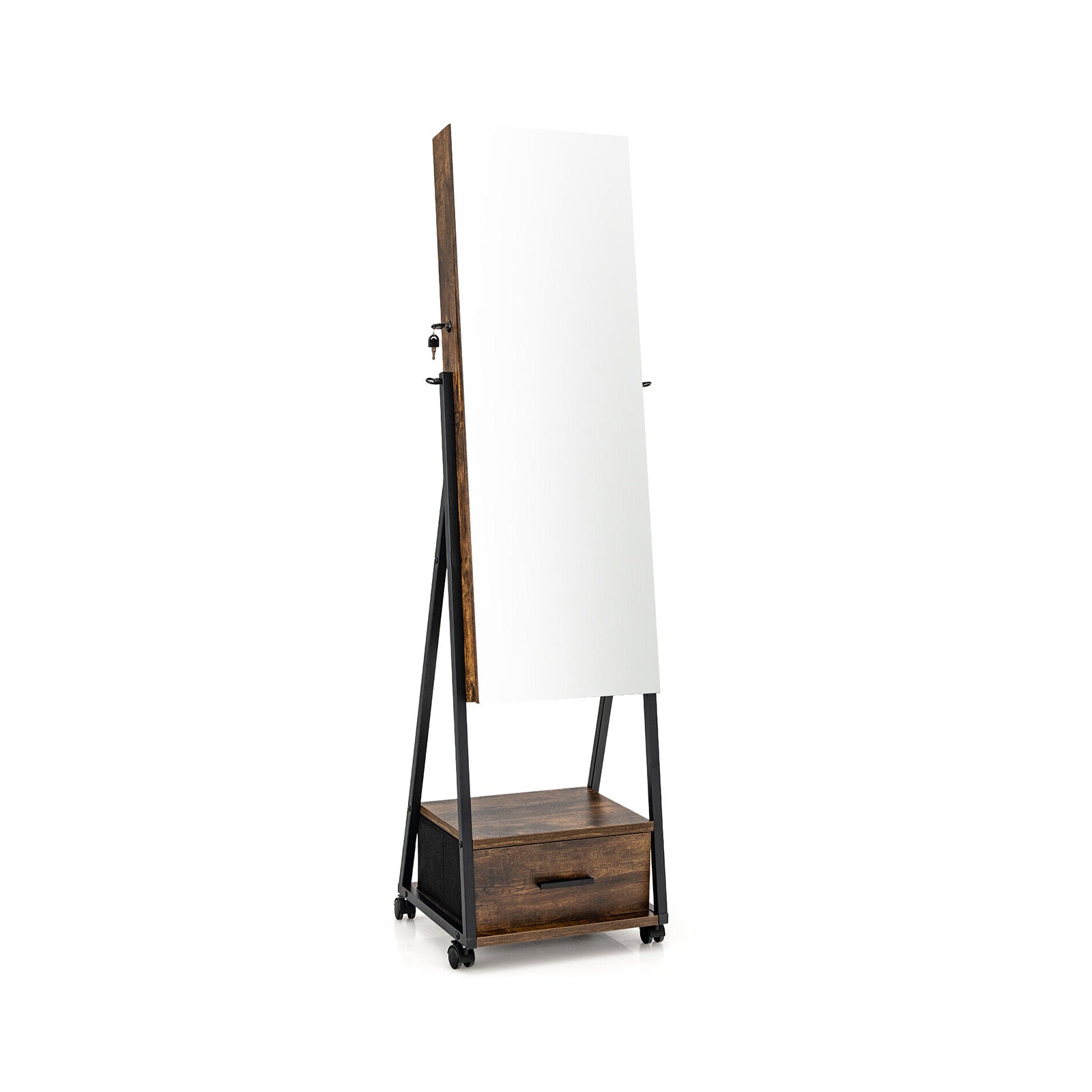 Jewelry Cabinet with Full Length Mirror-Brown - Brown