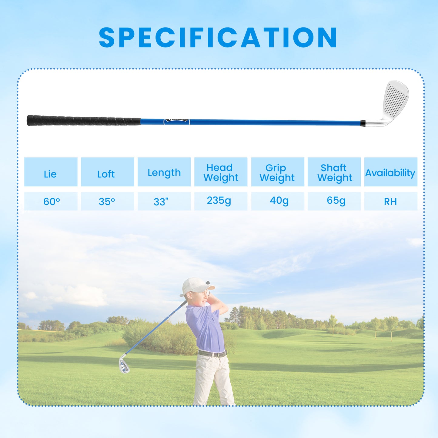 Junior #7 Iron for Kids with Fiberglass Shaft and Headcover