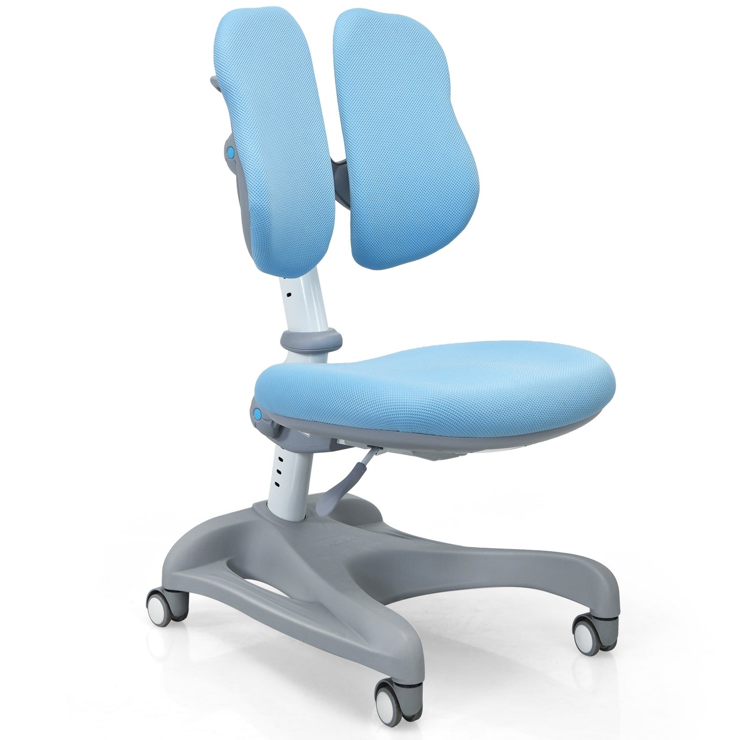 Adjustable Height Student Chair with Sit-Brake Casters and Lumbar Support for Home and School-Blue - Blue