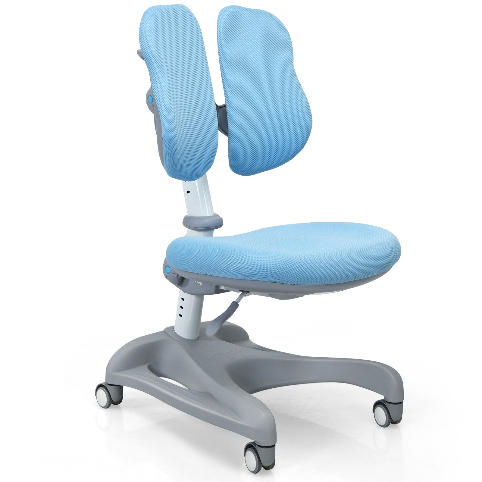 Adjustable Height Student Chair with Sit-Brake Casters and Lumbar Support for Home and School-Blue - Blue