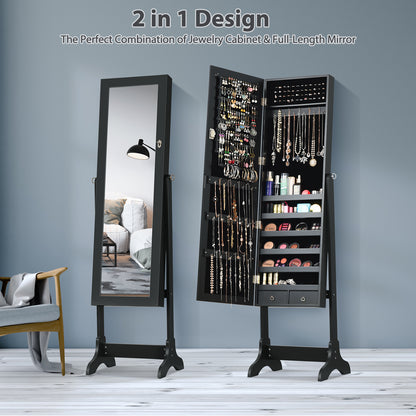 Lockable Mirrored Jewelry Cabinet Armoire Storage Organizer Box