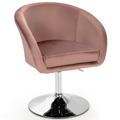 360 Degree Swivel Makeup Stool Accent Chair with Round Back and Metal Base-Gray - Pink