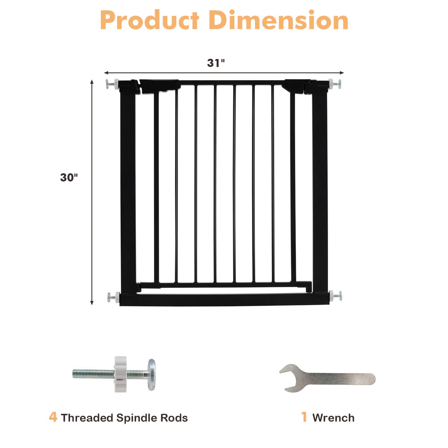 30-32.5 Inch Wide Safety Gate with 30 Inch Scientific Height-Black