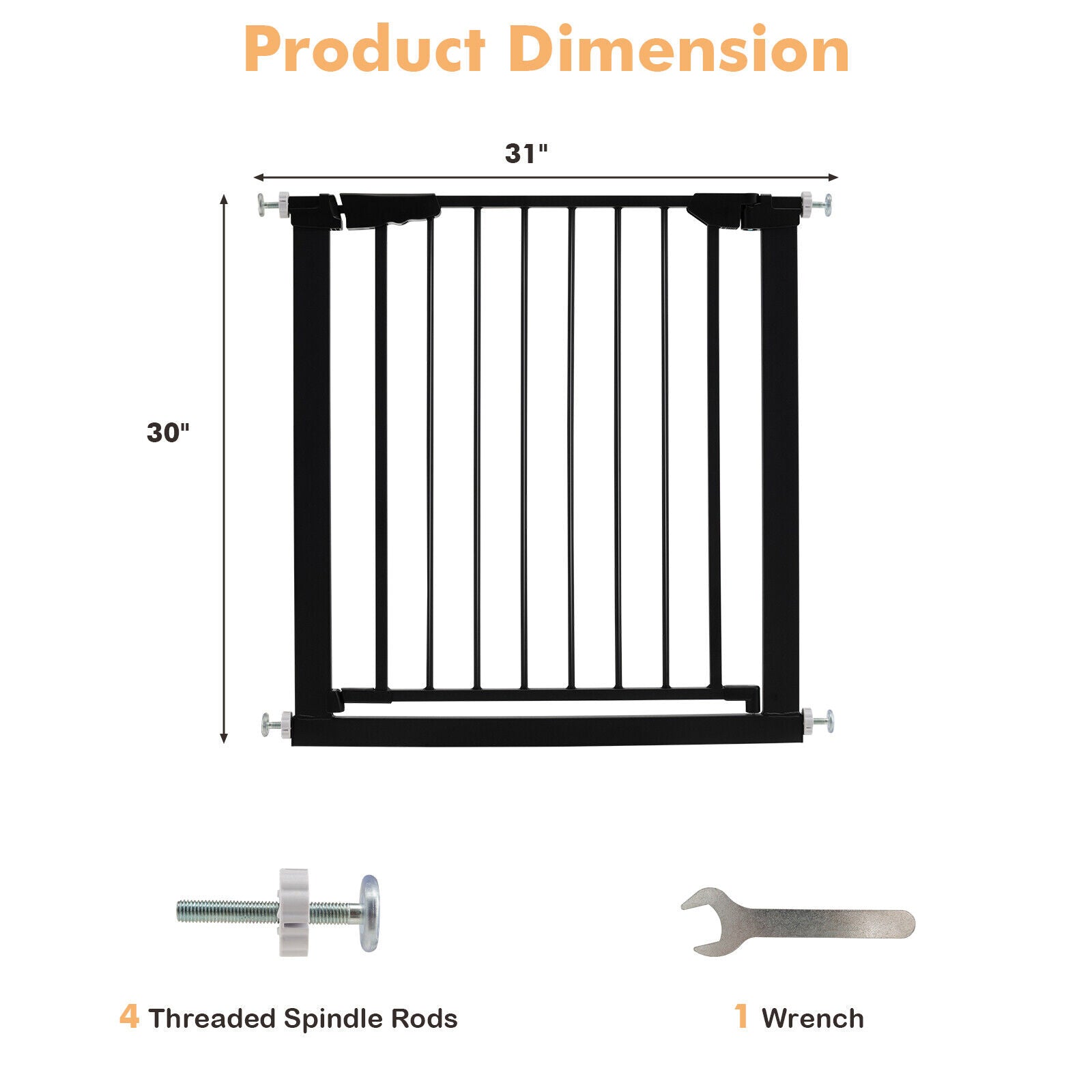 30-32.5 Inch Wide Safety Gate with 30 Inch Scientific Height-Black