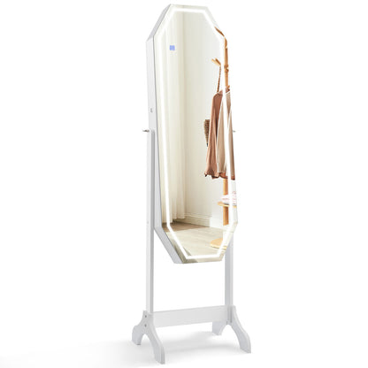Standing Jewelry Cabinet Armoire Organizer LED Light Mirror Lockable White