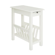 2-Tier End Table with Pull-out Tray and Solid Rubber Wood Legs-White