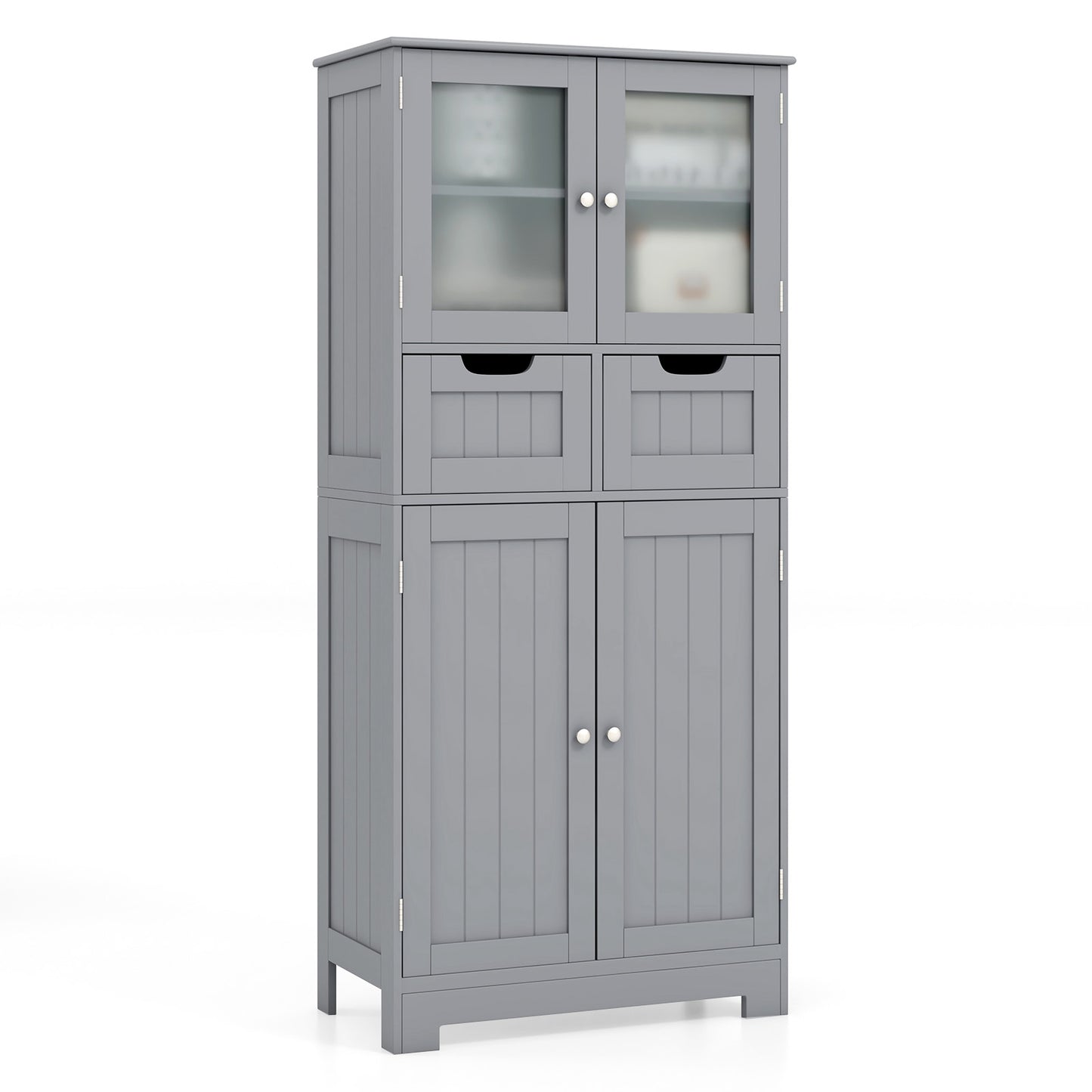 3 Tier Freee-Standing Bathroom Cabinet with 2 Drawers and Glass Doors