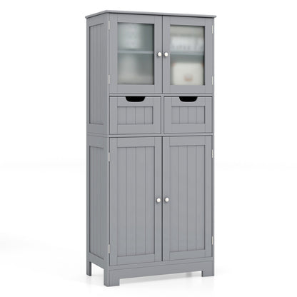 3 Tier Freee-Standing Bathroom Cabinet with 2 Drawers and Glass Doors