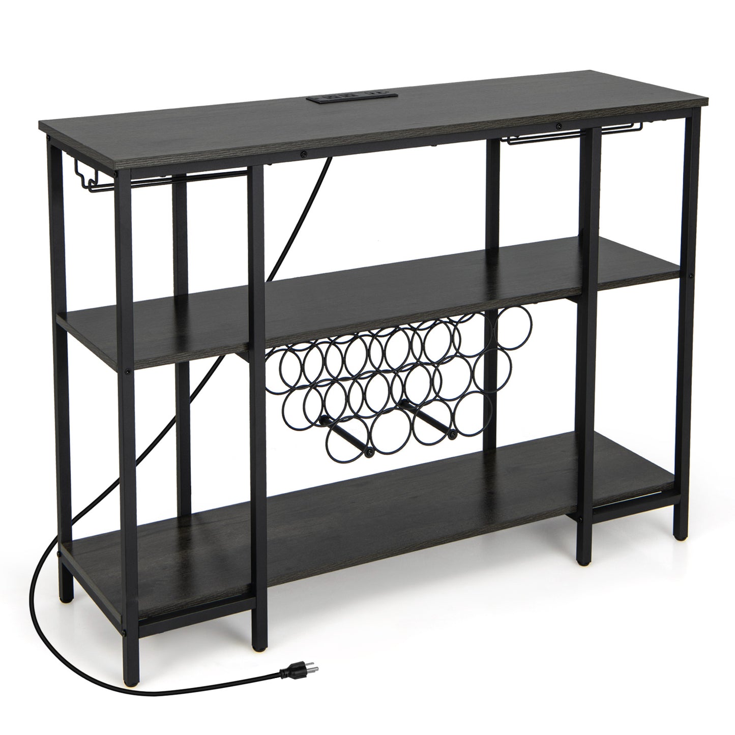 Industrial Wine Rack Wine Bar Cabinet with Storage Shelves-Gray - Gray