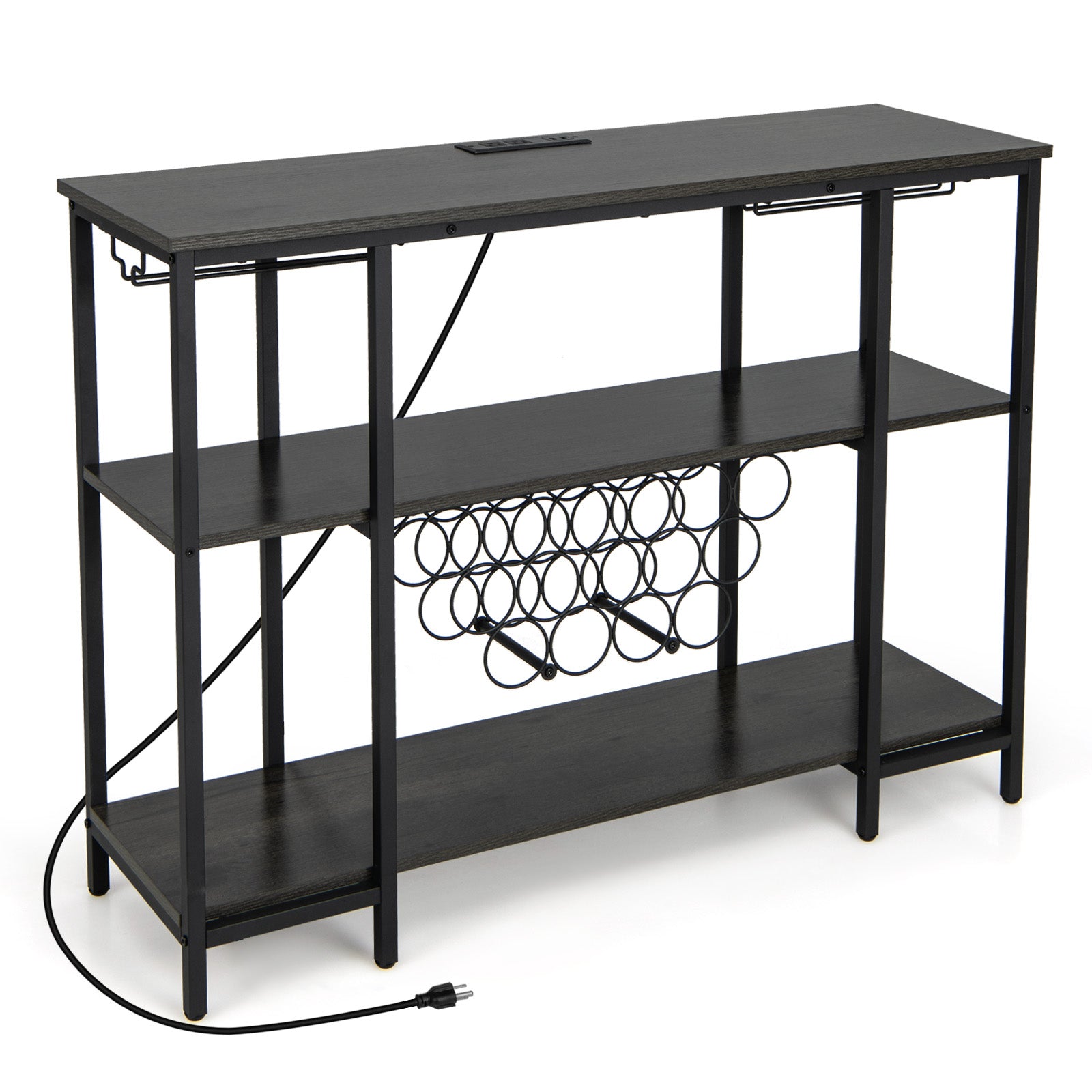 Industrial Wine Rack Wine Bar Cabinet with Storage Shelves-Gray - Gray