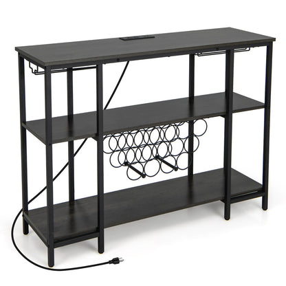 Industrial Wine Rack Wine Bar Cabinet with Storage Shelves-Gray - Gray