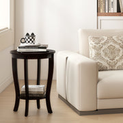 2-tier Round End Table with Solid Wood Legs-Espresso