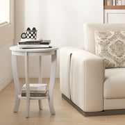 2-tier Round End Table with Solid Wood Legs-White