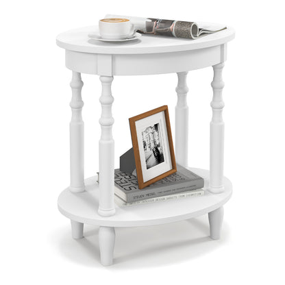 Oval Side Table with Storage Shelf and Wood Legs