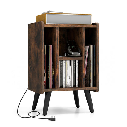 Vinyl Record Storage Turntable Stand with 4 Open Shelves-Brown - Brown