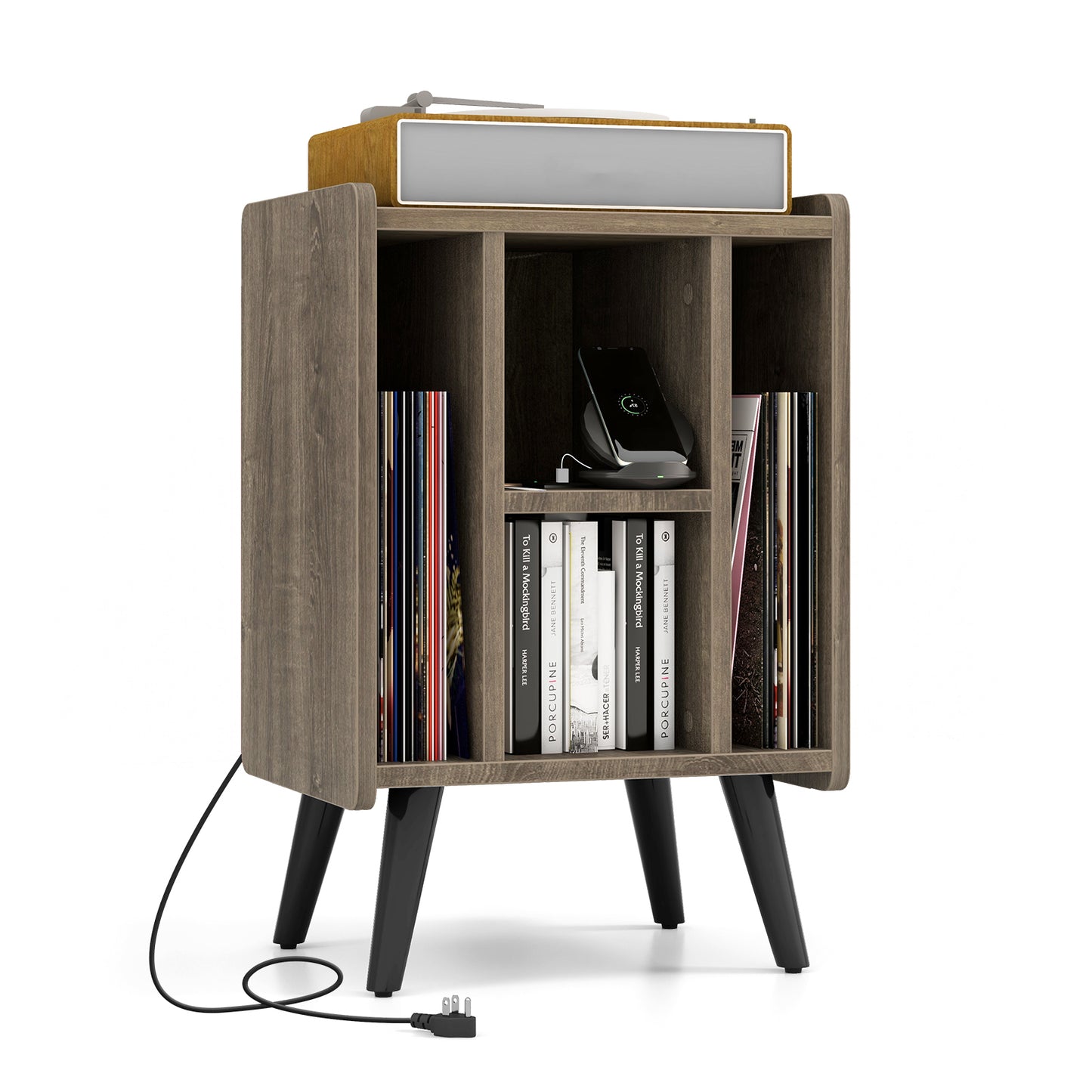 Vinyl Record Storage Turntable Stand with 4 Open Shelves