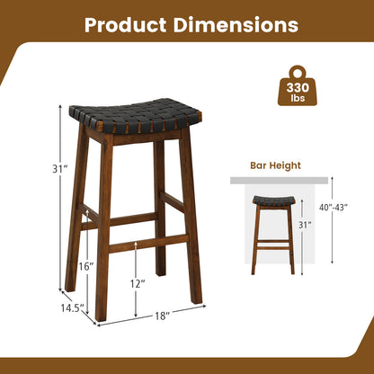 Faux PU Leather Bar Height Stools Set of 2 with Woven Curved Seat-29 Inches