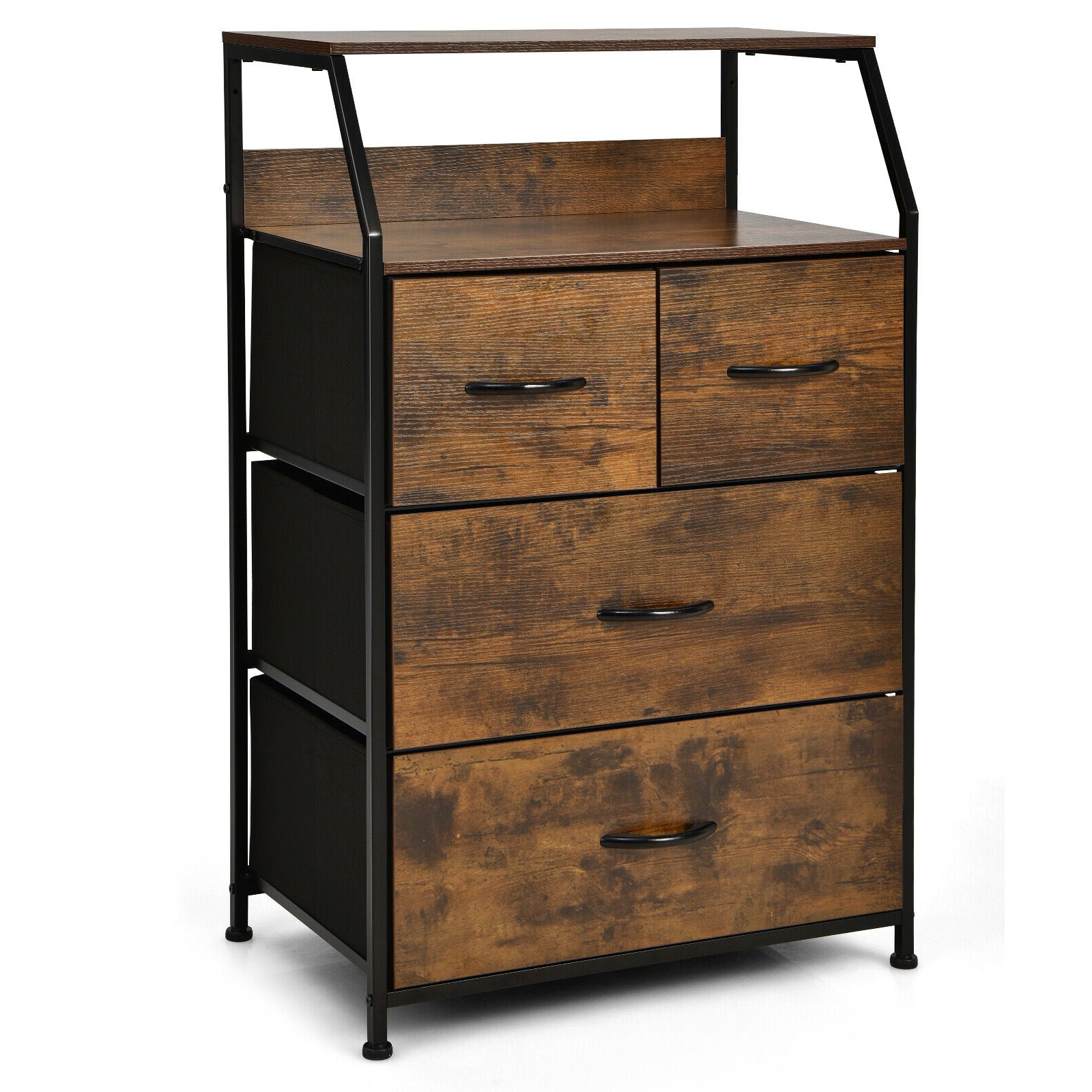 Freestanding Cabinet Dresser with Wooden Top Shelves-S - L