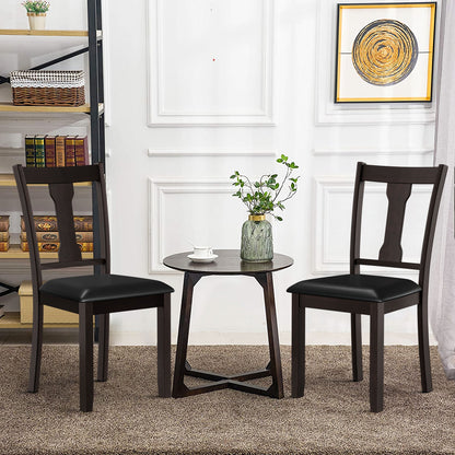 Set of 2 Dining Room Chair with Rubber Wood Frame and Upholstered Padded Seat-Coffee
