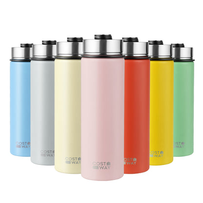 22 Oz Double-walled Insulated Stainless Steel Water Bottle with 2 Lids and Straw