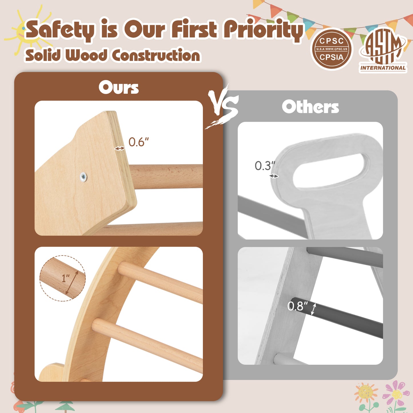 Kids Climbing Arch with Cushion Montessori Arch Climber/Rocker for Toddlers-Coffee